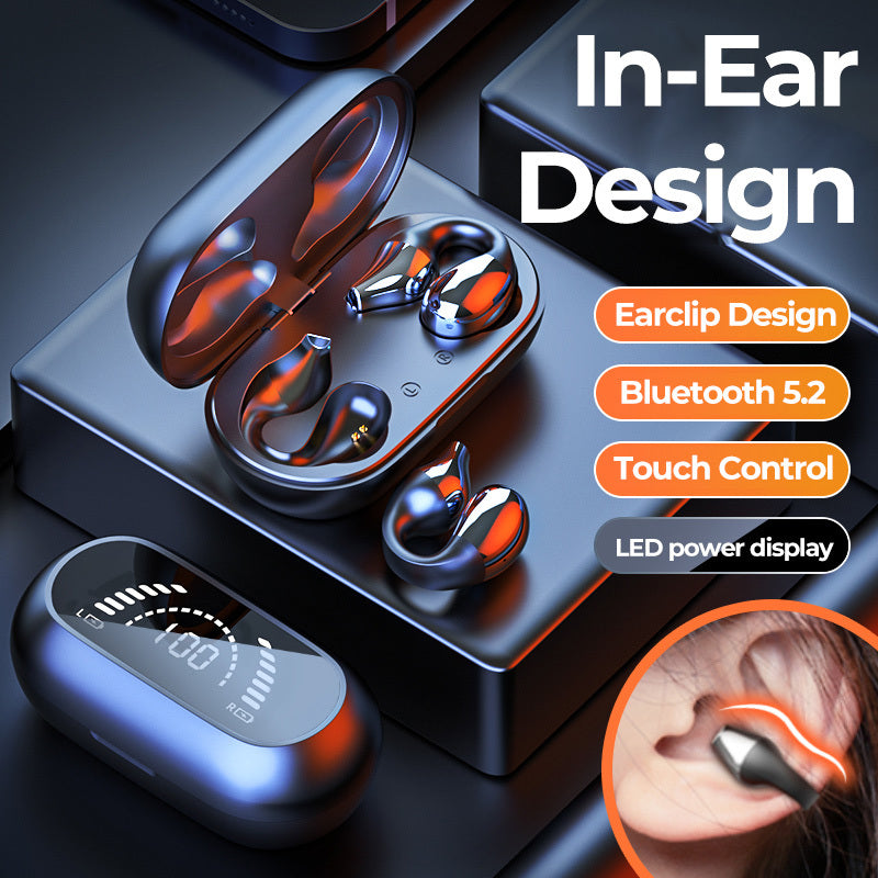 Ear Clip Bone Conduction Headphone Bluetooth-compatible 5.2 HIFI Wireless Earphone Touch Handsfree Sports Noise Canceling Headset With Mic