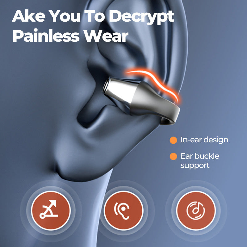 Ear Clip Bone Conduction Headphone Bluetooth-compatible 5.2 HIFI Wireless Earphone Touch Handsfree Sports Noise Canceling Headset With Mic